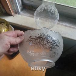 1870s BOY EATING GRAPES FIGURE STEM OIL LAMP WITH ORNATE FROSTED GLASS SHADE