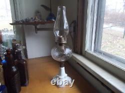 1870s HOBBS BLACKBERRY OIL LAMP WithORIGINAL 4 LEAF CLOVER MILKGLASS BASE &BURNER