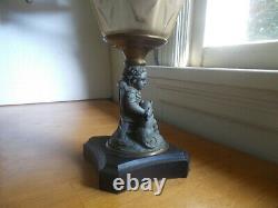 1870s RARE ORIGINAL MY PET FIGURE STEM OIL LAMP FROSTED FLOWER PANELS FONT