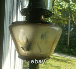 1870s RARE ORIGINAL MY PET FIGURE STEM OIL LAMP FROSTED FLOWER PANELS FONT