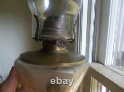 1870s RARE ORIGINAL MY PET FIGURE STEM OIL LAMP FROSTED FLOWER PANELS FONT