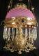 1880's Ansonia Brass Co Jeweled Decorated Kero Oil Hanging Prism Library Lamp