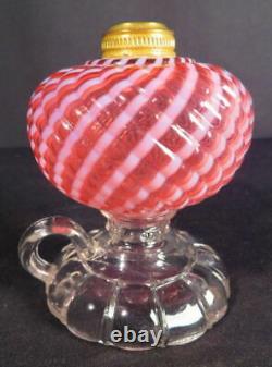 1880's Cranberry Opalescent Sheldon Swirl Kerosene Oil Footed Finger #1 Lamp