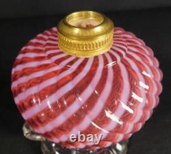 1880's Cranberry Opalescent Sheldon Swirl Kerosene Oil Footed Finger #1 Lamp