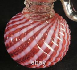 1880's Cranberry Opalescent Sheldon Swirl Kerosene Oil Footed Finger #1 Lamp