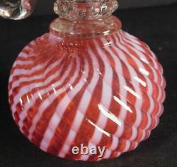 1880's Cranberry Opalescent Sheldon Swirl Kerosene Oil Footed Finger #1 Lamp