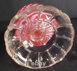 1880's Cranberry Opalescent Sheldon Swirl Kerosene Oil Footed Finger #1 Lamp