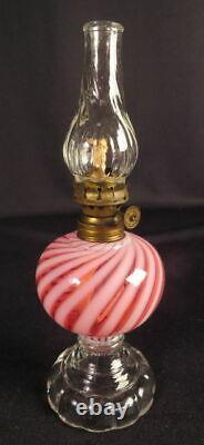 1880's Cranberry Opalescent Swirl Miniature Kerosene Oil Lamp