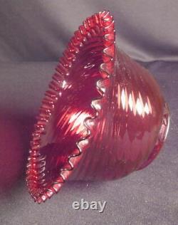 1880's Cranberry Swirl Ruffle Top Kerosene Oil Gas Early Electric 4 Lip Shade