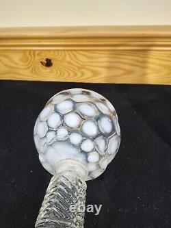 1880's Mix Match White Coin Dot Kerosene Oil Lamp Chevron Stem Round Ribbed Foot