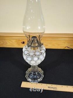 1880's Mix Match White Coin Dot Kerosene Oil Lamp Chevron Stem Round Ribbed Foot