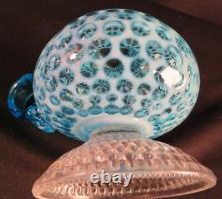 1880's No 1 Blue Opalescent Coin Dot Windows Kerosene Oil Footed Finger Lamp