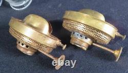 1880's Pair HB&H Pinafore Fancy Brass #1 Burners & Oval Fitter Chimneys Antique