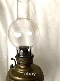 1880's The New Juno No 2 Table Oil Lamp Repousse withChimney 25 Antique