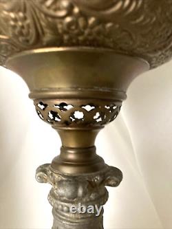 1880's The New Juno No 2 Table Oil Lamp Repousse withChimney 25 Antique