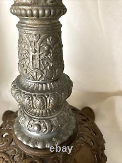 1880's The New Juno No 2 Table Oil Lamp Repousse withChimney 25 Antique