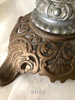 1880's The New Juno No 2 Table Oil Lamp Repousse withChimney 25 Antique