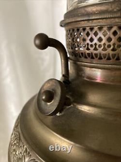 1880's The New Juno No 2 Table Oil Lamp Repousse withChimney 25 Antique