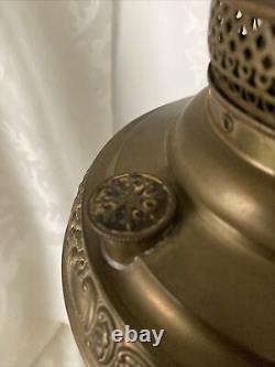 1880's The New Juno No 2 Table Oil Lamp Repousse withChimney 25 Antique