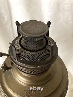 1880's The New Juno No 2 Table Oil Lamp Repousse withChimney 25 Antique