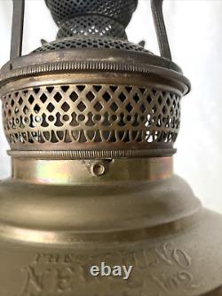 1880's The New Juno No 2 Table Oil Lamp Repousse withChimney 25 Antique