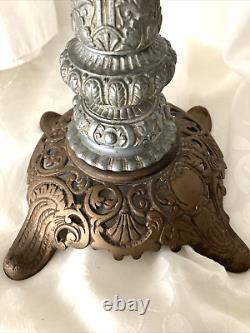 1880's The New Juno No 2 Table Oil Lamp Repousse withChimney 25 Antique