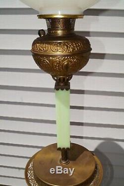 1880s 1890s THE B&H Bradley Hubbard Oil Lamp ELECTRIFIED BRASS & JADEITE