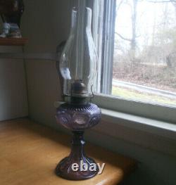 1880s ANTIQUE ZIPPER LOOP KEROSENE OIL LAMP AMETHYST GLASS COMPLETE REAL NICE