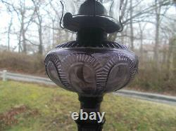 1880s ANTIQUE ZIPPER LOOP KEROSENE OIL LAMP AMETHYST GLASS COMPLETE REAL NICE