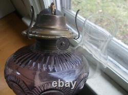 1880s ANTIQUE ZIPPER LOOP KEROSENE OIL LAMP AMETHYST GLASS COMPLETE REAL NICE