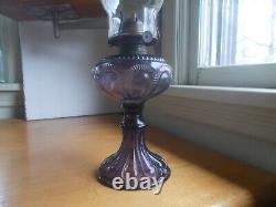 1880s ANTIQUE ZIPPER LOOP KEROSENE OIL LAMP AMETHYST GLASS COMPLETE REAL NICE