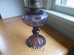 1880s ANTIQUE ZIPPER LOOP KEROSENE OIL LAMP AMETHYST GLASS COMPLETE REAL NICE