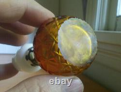 1880s RED & YELLOW AMBERINA CUT GLASS TINY MINIATURE OIL LAMP ALL ORIGINAL RARE