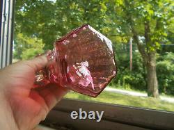 1890 Antique Cranberry Blown Glass Panel Optic Miniature Oil Lamp Matching Shade