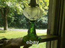 1890 Original Frosted Queen Heart Oil Lamp With Green Base 1892 Burner &chimney