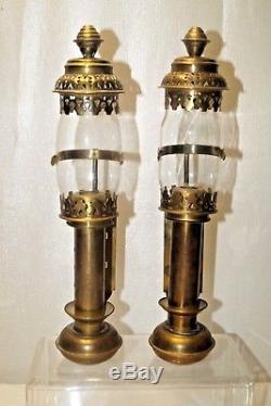 1890s ANTIQUE BRASS RAILROAD Passenger Car Sconce Lantern Kerosene Oil Lamp