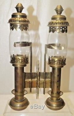1890s ANTIQUE BRASS RAILROAD Passenger Car Sconce Lantern Kerosene Oil Lamp