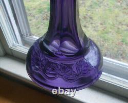 1890s ANTIQUE PICKARD PATTERN AMETHYST GLASS OIL LAMP WITH 1883 DATED BURNER