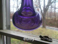 1890s ANTIQUE PICKARD PATTERN AMETHYST GLASS OIL LAMP WITH 1883 DATED BURNER