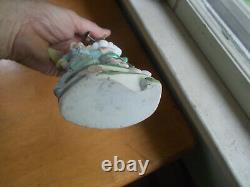 1890s ANTIQUE PORCELAIN ANGEL MINIATURE OIL LAMP WITH BURNER & EMB CHIMNEY