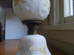 1890s FROSTED SATIN MILKGLASS MINI OIL LAMP WITH ORIGINAL MATCHING GLOBE