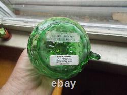 1890s GREEN SPOT OPTIC PATTERN GLASS OIL LAMP WithAPPLIED FINGER GRIP HANDLE ETC