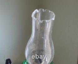 1890s GREEN SPOT OPTIC PATTERN GLASS OIL LAMP WithAPPLIED FINGER GRIP HANDLE ETC