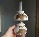 1890s MILKGLASS FLOWER BASKET EMB MINIATURE OIL LAMP WithORIGINAL MATCHING SHADE