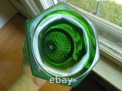 1890s ORIGINAL GREEN GLASS FISHSCALE WITH CABLE FONT OIL LAMP FINDLAY COMPLETE