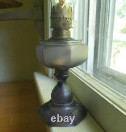 1890s RARE MINIATURE 5 FISHSCALE OIL LAMP WITH FROSTED FONT AMETHYST COMPLETE