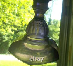 1890s RARE MINIATURE 5 FISHSCALE OIL LAMP WITH FROSTED FONT AMETHYST COMPLETE