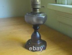 1890s RARE MINIATURE 5 FISHSCALE OIL LAMP WITH FROSTED FONT AMETHYST COMPLETE