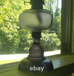 1890s RARE MINIATURE 5 FISHSCALE OIL LAMP WITH FROSTED FONT AMETHYST COMPLETE