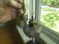 1890s RARE MINIATURE 5 FISHSCALE OIL LAMP WITH FROSTED FONT AMETHYST COMPLETE